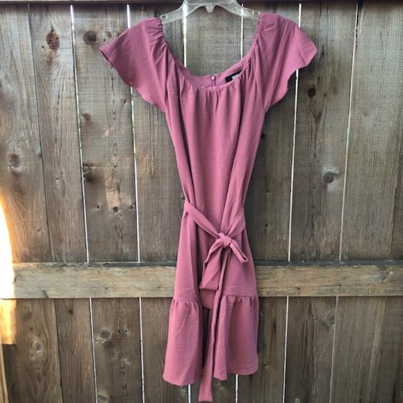 DKNY Dark Rose Tie Waist On/Off the Shoulder Dress Sz 10- NWT